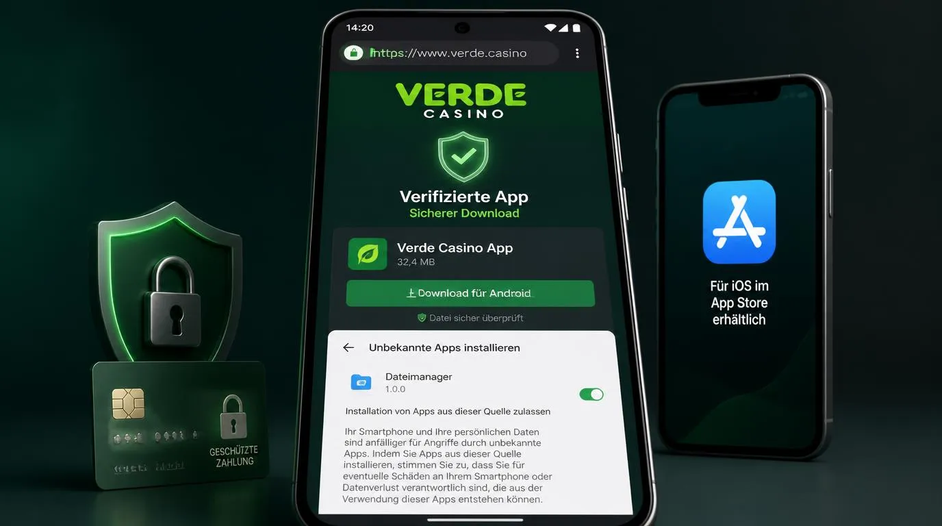 Smartphone mit geprüftem App-Download, Sicherheitssymbol und Android-Berechtigungseinstellungen