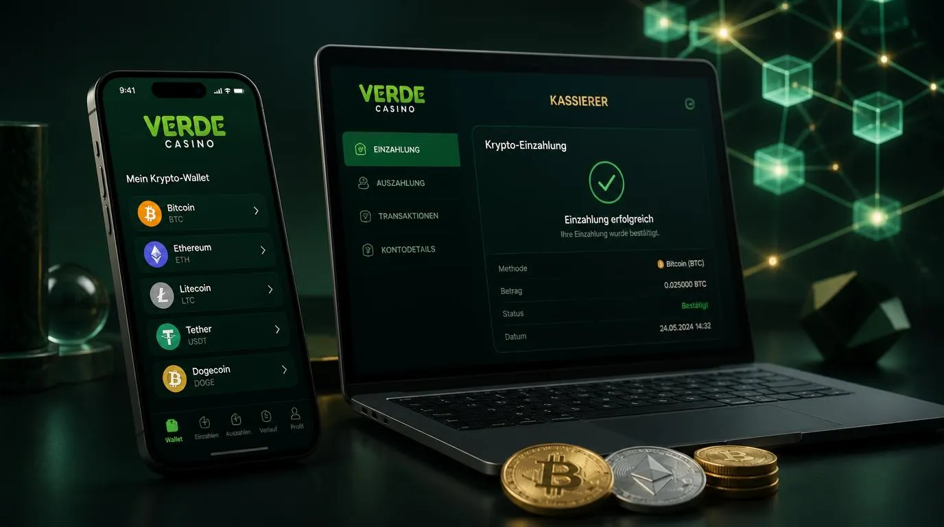 Krypto-Wallet auf einem Smartphone mit Bitcoin, Ethereum und bestätigter Einzahlung